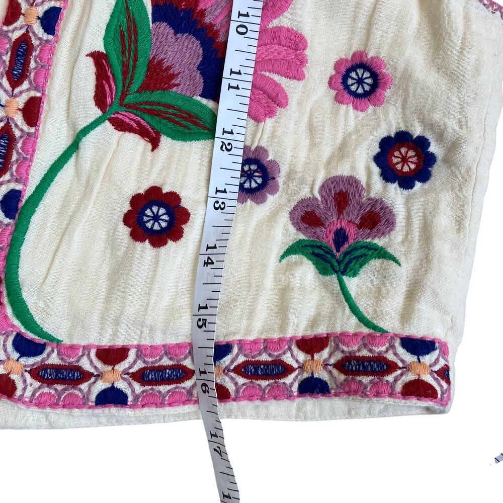 Zara Sz M Floral Embroidered Open Front Vest Cream Multicolor Folk Style - Picture 15 of 16